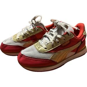 PUMA Future Rider Girls Size 2 Tennis Shoes Gold Red White